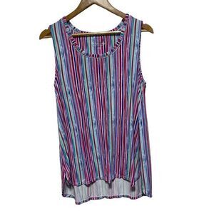 Soft Surroundings Top Womens M Colorful Rainbow Stripe Sleeveless Stretch Tank‎